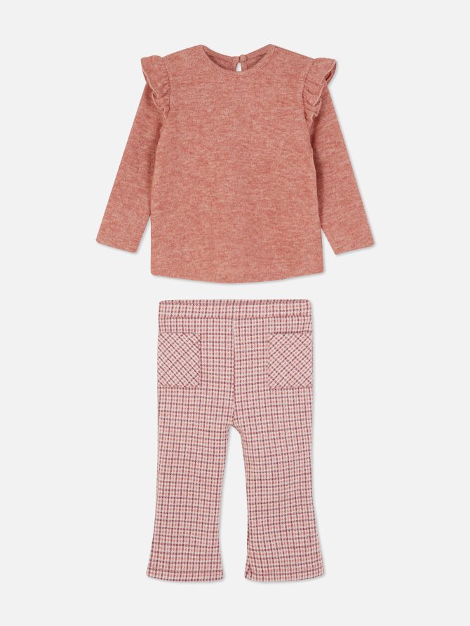 Long Sleeve Top and Checked Pants Set - Image 3