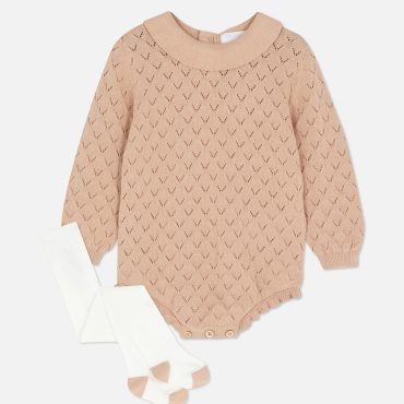 Chenille Knit Romper and Tights Set