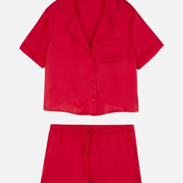 Satin Cropped Pajama Top & Shorts Set