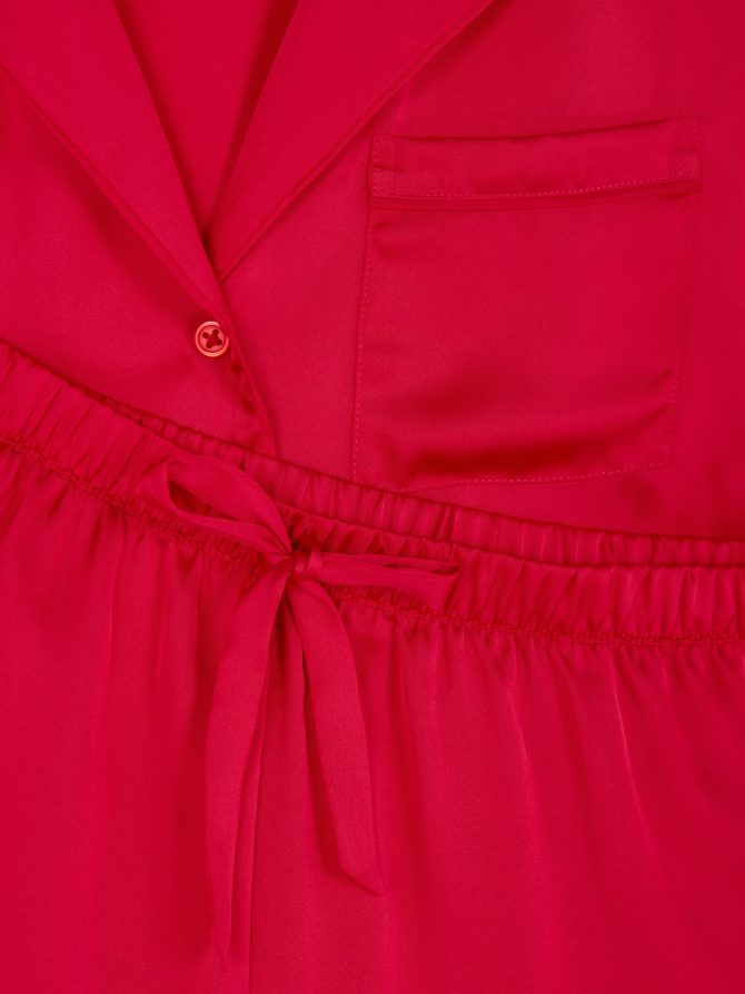 Satin Cropped Pajama Top & Shorts Set - Image 2