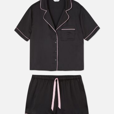 Satin Cropped Pajama Top & Shorts Set