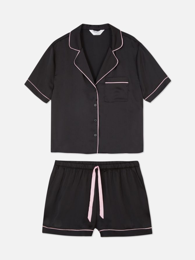 Satin Cropped Pajama Top & Shorts Set