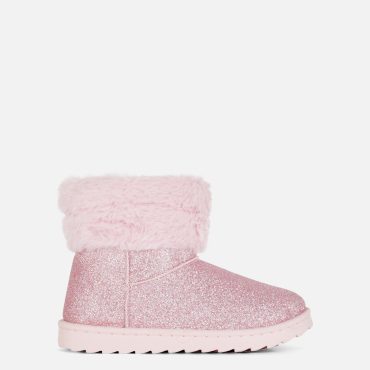 Faux Fur Trim Glitter Boots