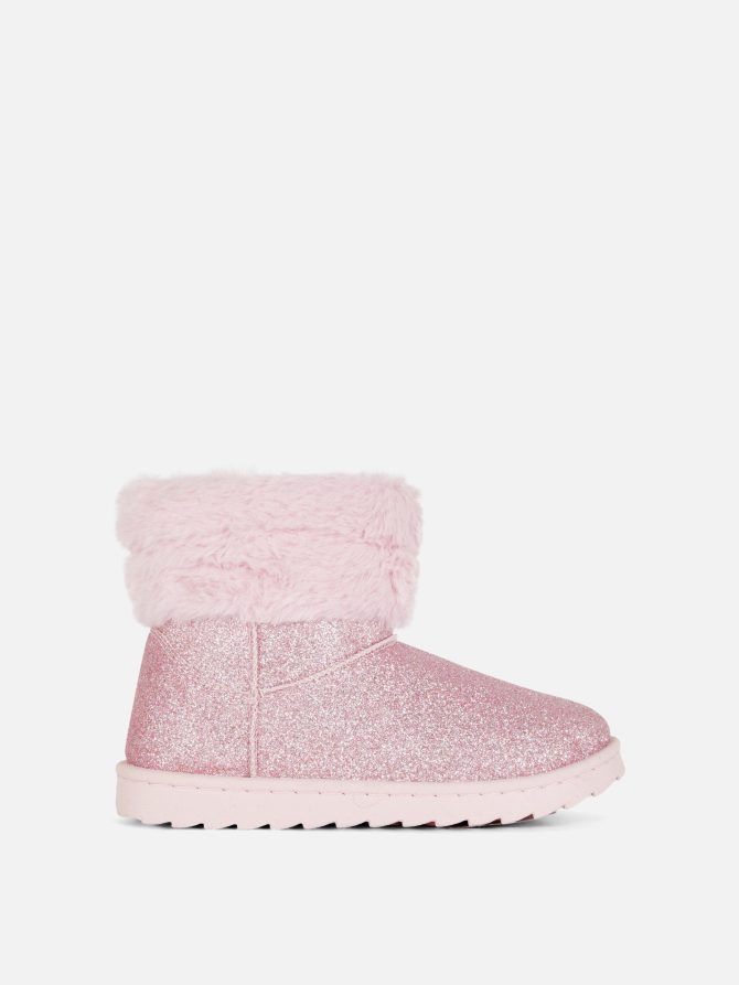 Faux Fur Trim Glitter Boots