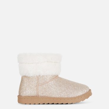 Faux Fur Trim Glitter Boots