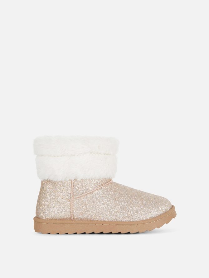 Faux Fur Trim Glitter Boots