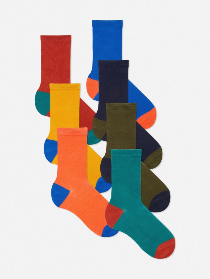 7-Pack Color Block Ankle Socks