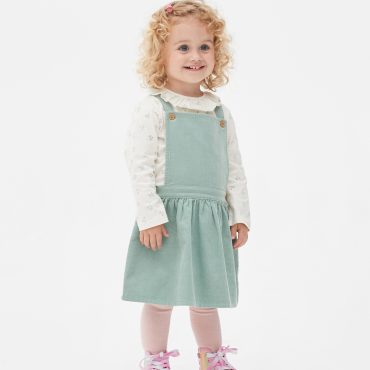Corduroy T-Shirt, Overall Dress & Tights Set