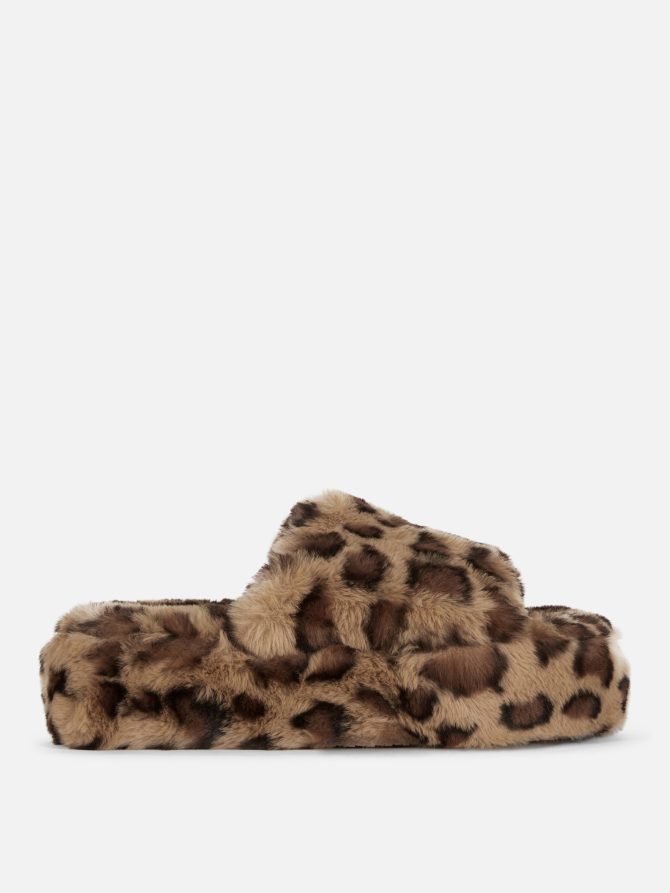Faux Fur Platform Mule Slippers