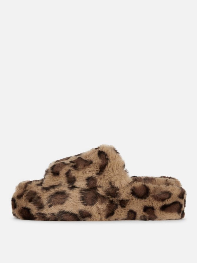 Faux Fur Platform Mule Slippers - Image 4