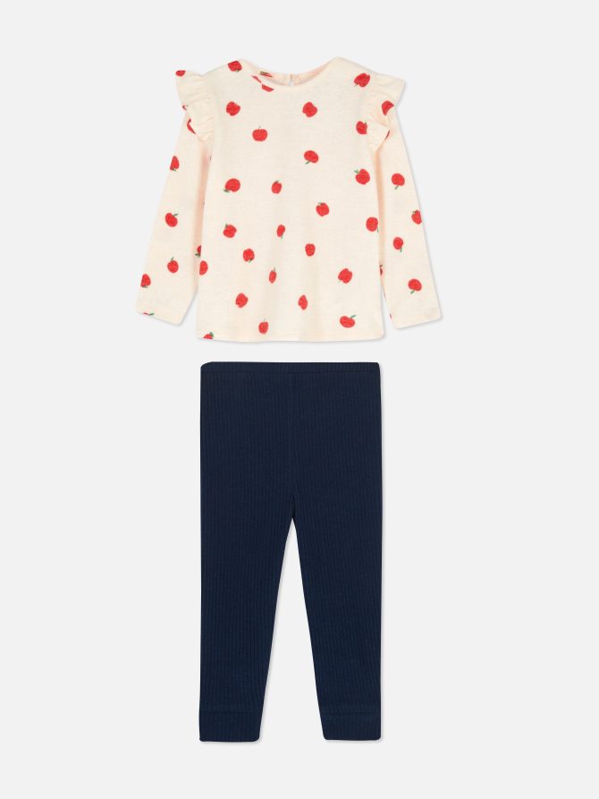 Apple Print T-Shirt and Leggings Set