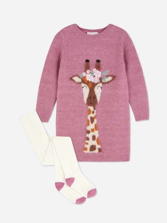 Giraffe Knit Dress & Tights Set - Image 3