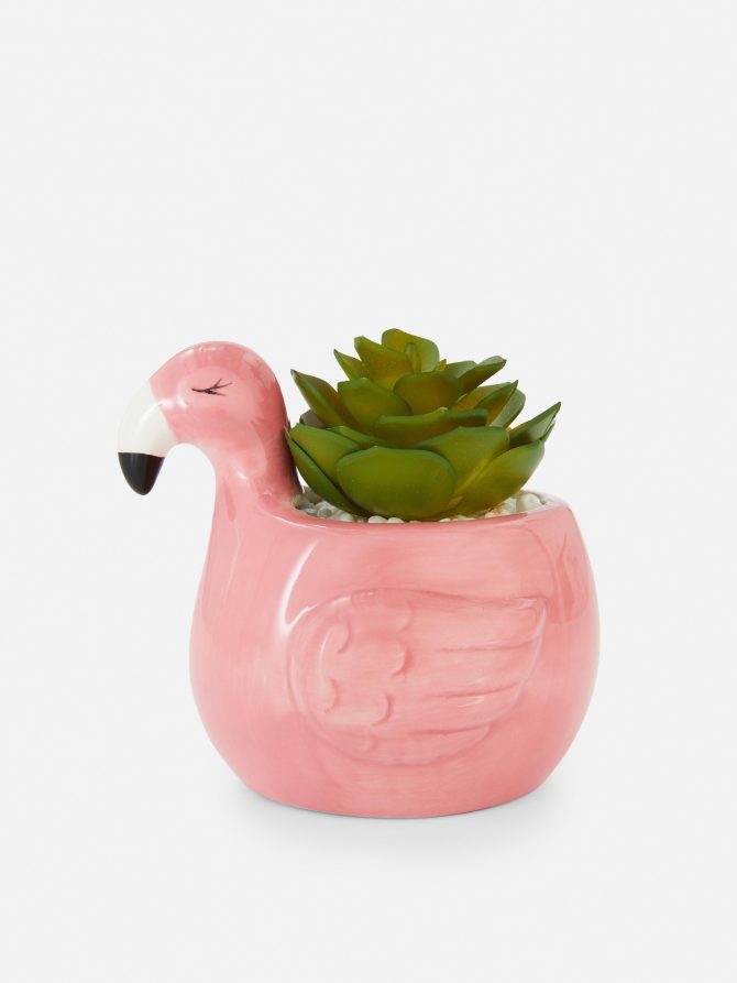 Faux Succulent in Flamingo Plant Pot