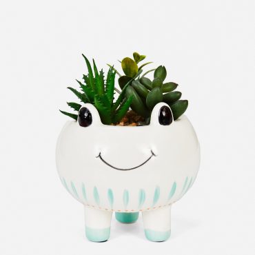 Faux Plants in Frog Pot