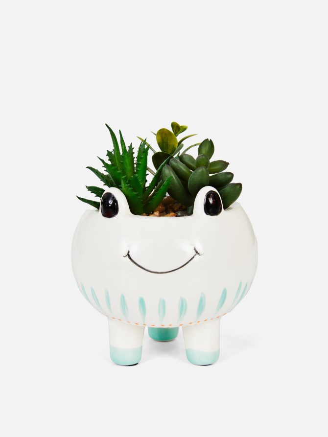 Faux Plants in Frog Pot