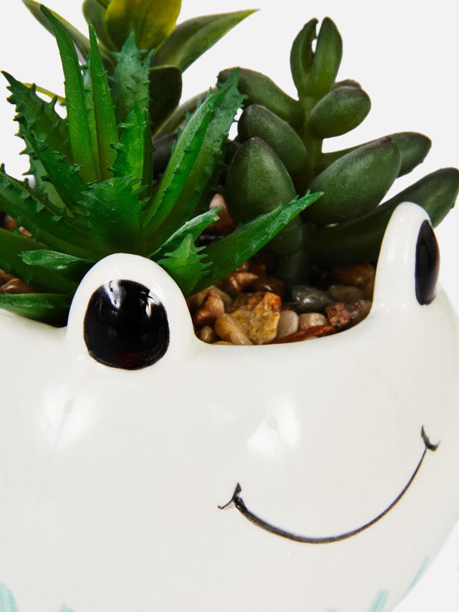 Faux Plants in Frog Pot - Image 2