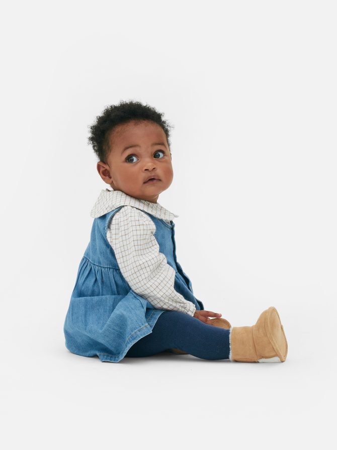 Collared Blouse, Denim Dress and Tights Set - Image 2