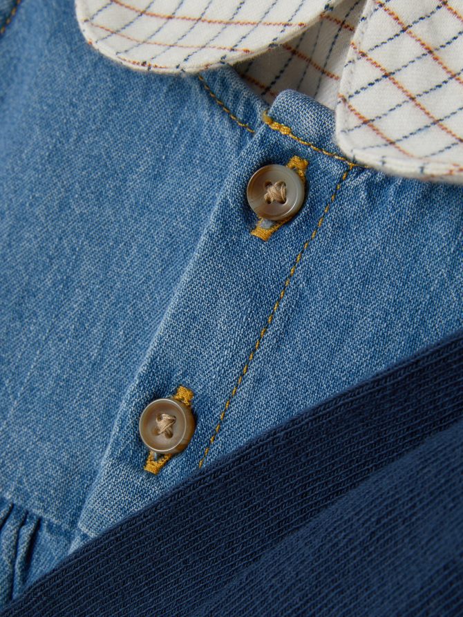 Collared Blouse, Denim Dress and Tights Set - Image 5