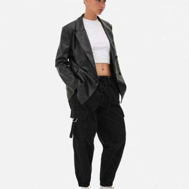 Double Breasted Faux Leather Blazer