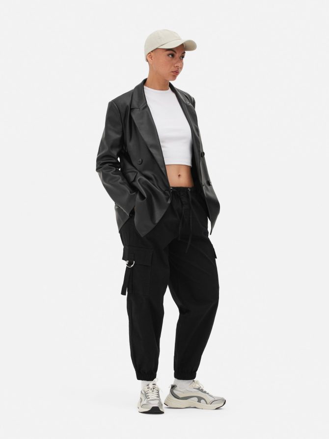 Double Breasted Faux Leather Blazer
