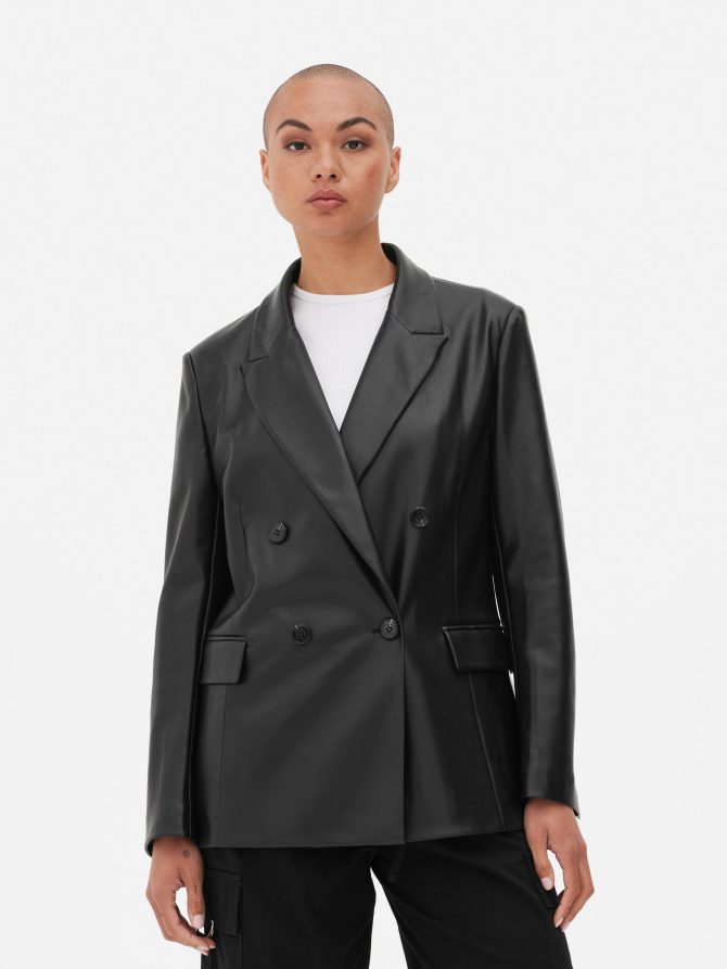 Double Breasted Faux Leather Blazer - Image 2