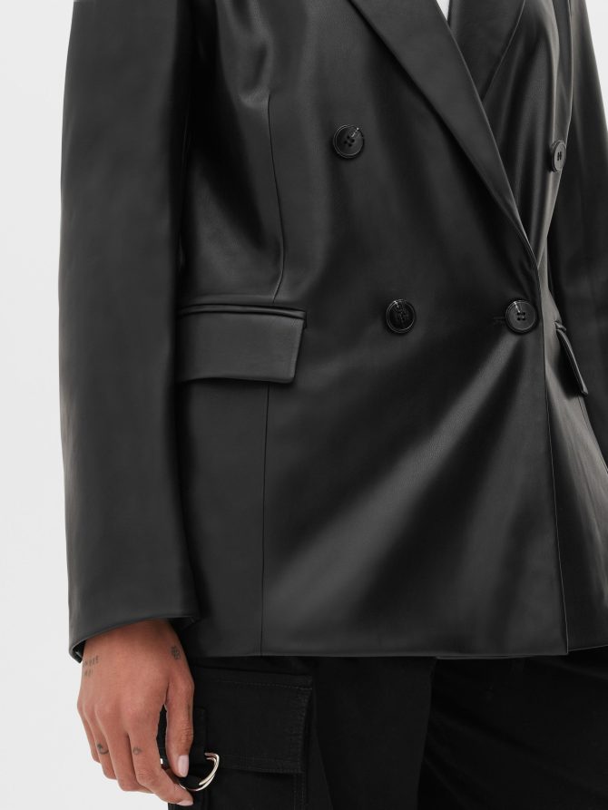 Double Breasted Faux Leather Blazer - Image 3