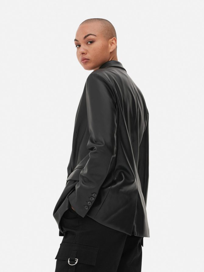 Double Breasted Faux Leather Blazer - Image 4