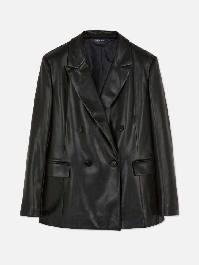 Double Breasted Faux Leather Blazer - Image 5