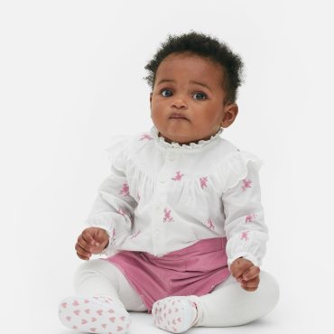 Embroidered Blouse, Shorts and Tights Set