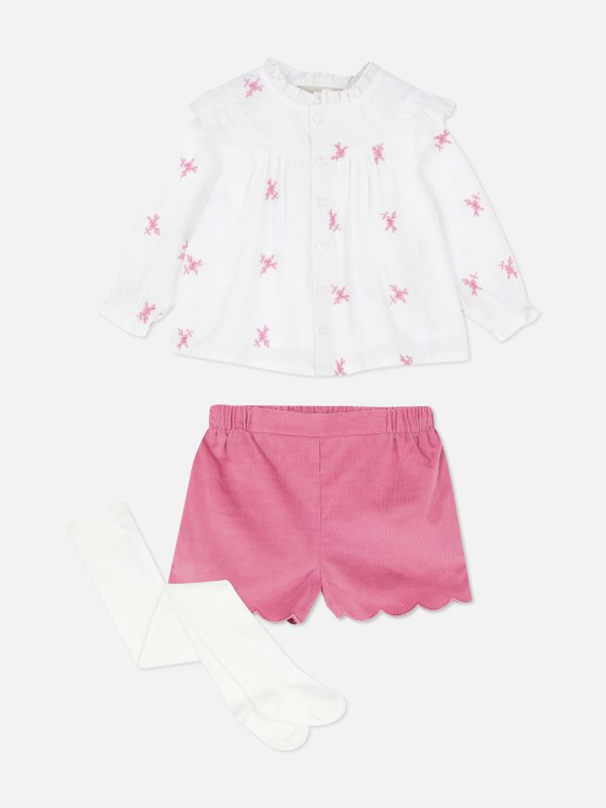Embroidered Blouse, Shorts and Tights Set - Image 3