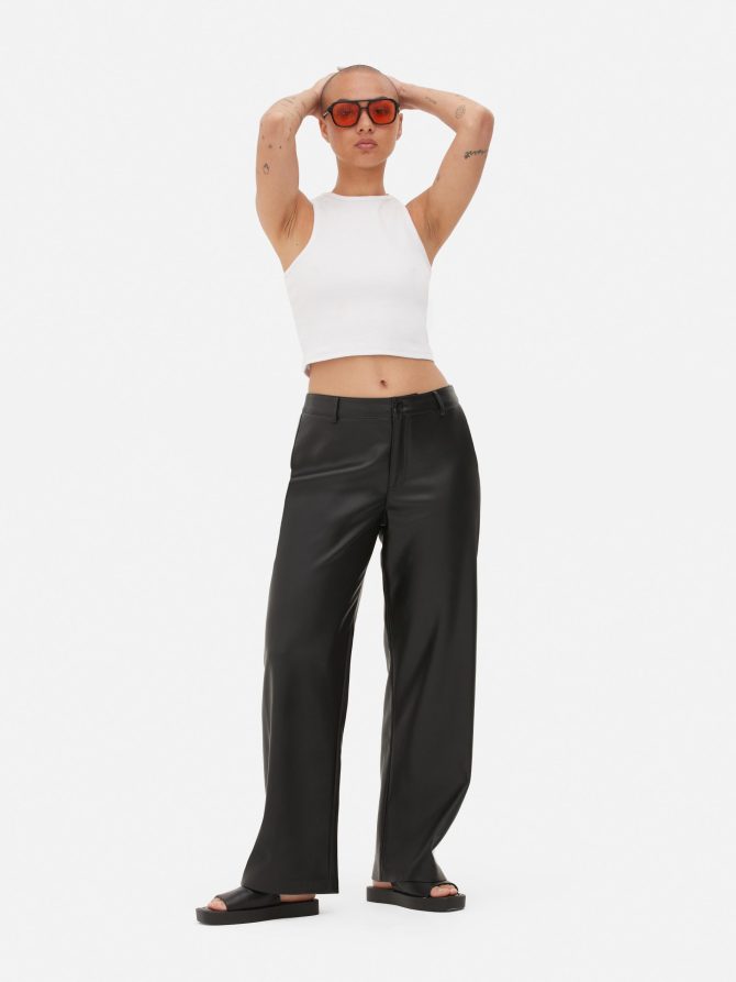 Faux Leather Wide Leg Pants