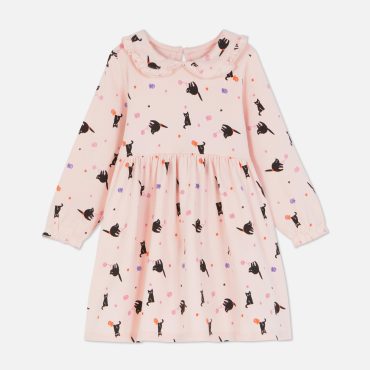 Cat Print Ruffle Dress