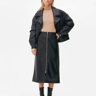 The Edit Faux Leather Zip-Front Pencil Skirt
