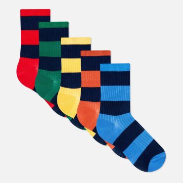 5-Pack Striped Ribbed Ankle Socks