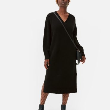 V-Neck Midi Sweater Dress