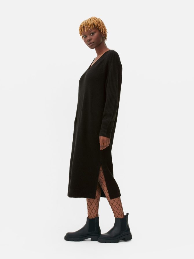 V-Neck Midi Sweater Dress - Image 2
