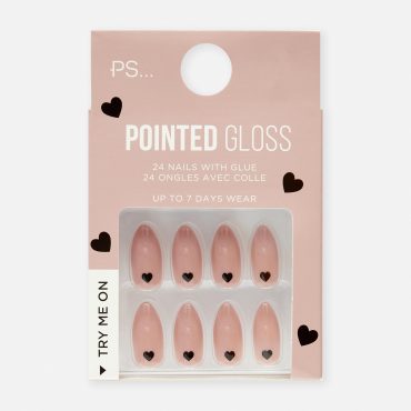Pointed Gloss Heart Faux Nails