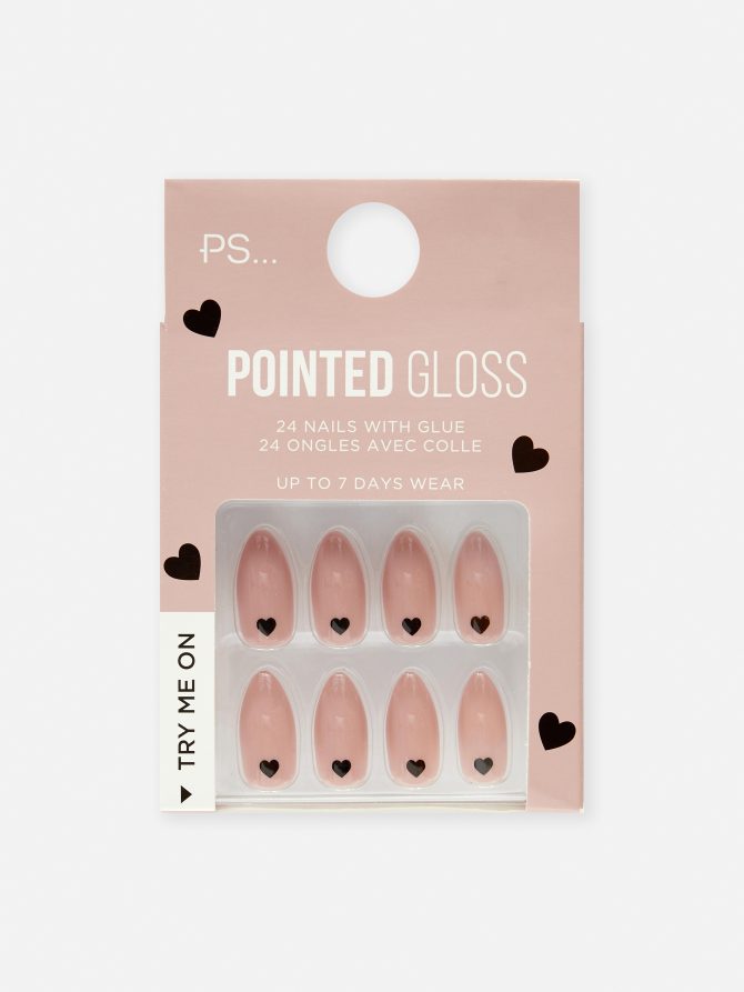Pointed Gloss Heart Faux Nails
