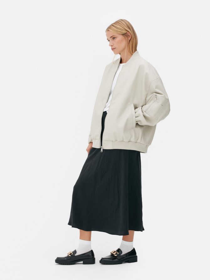 The Edit Faux Leather Bomber Jacket