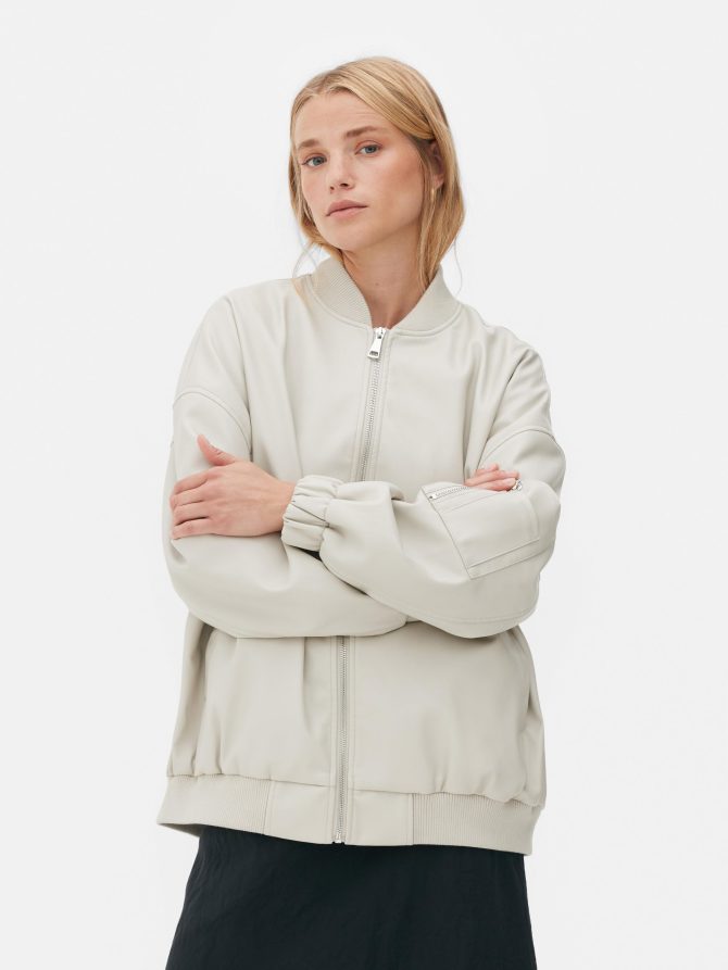 The Edit Faux Leather Bomber Jacket - Image 2