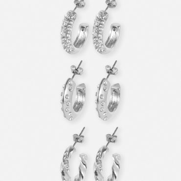 3-Pack Rhinestone Hoop Earrings