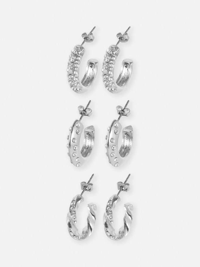 3-Pack Rhinestone Hoop Earrings