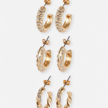 3-Pack Rhinestone Hoop Earrings