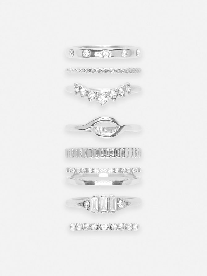 8-Pack Rhinestone Stacking Rings