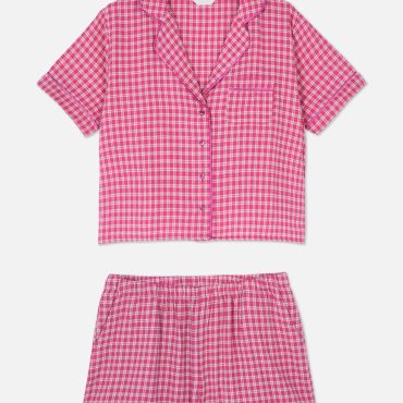 Check Shirt and Shorts Pajama Set