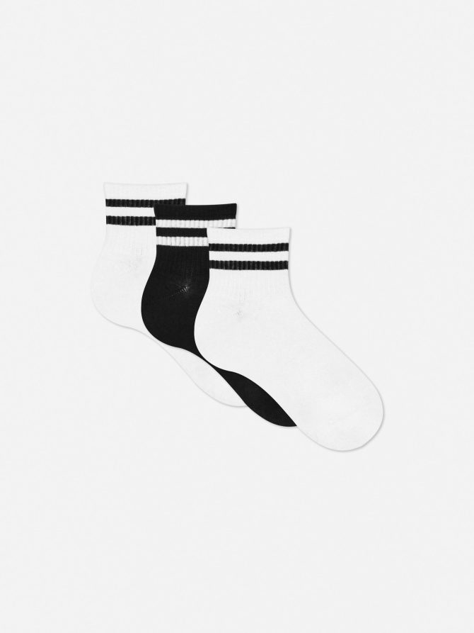 3-Pack Striped Quarter Crew Socks