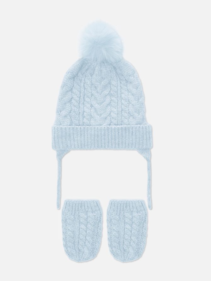 Cable Knit Hat & Mittens Set