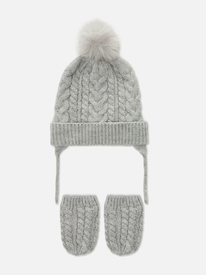 Cable Knit Hat & Mittens Set