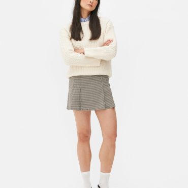 Pleated Houndstooth Print Skort