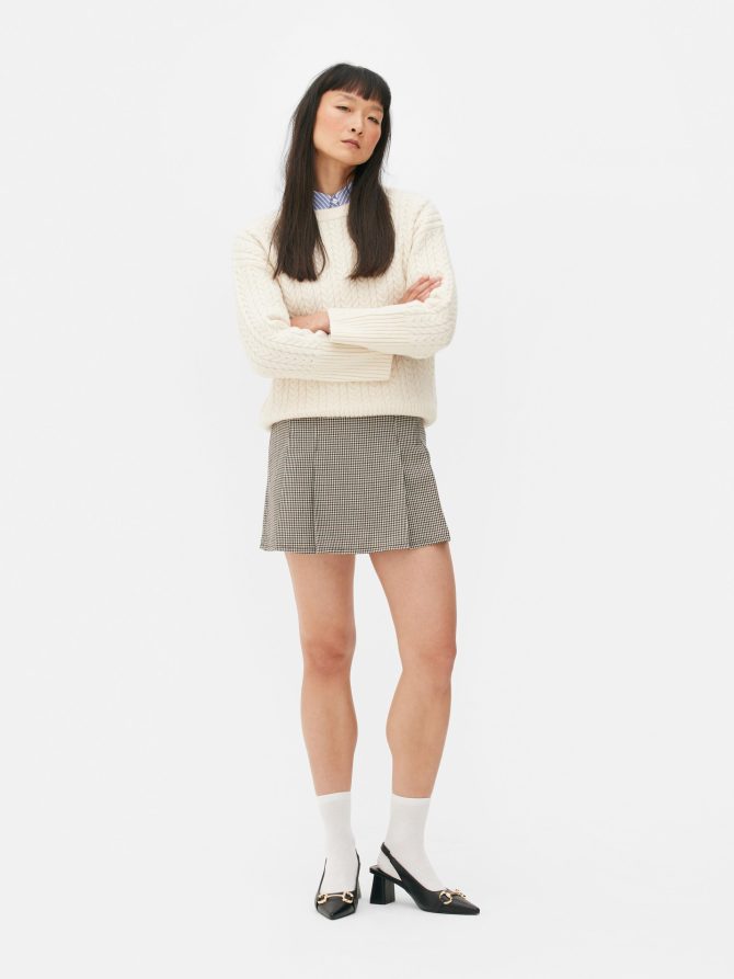 Pleated Houndstooth Print Skort